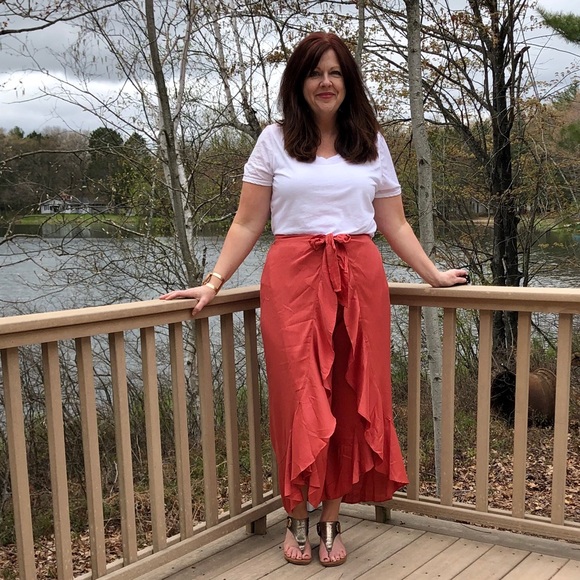 UMGEE Clay Orange High Waist Ruffled Capris - Picture 4 of 8